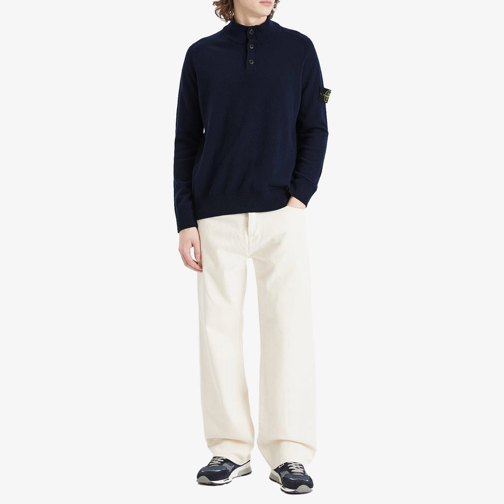 Stone Island Men's Geelong Wool Half Button Knit Navy Blue